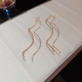 Minimalist rose gold wavy threader earrings with elegant double spiral geometry - Wave Ear Thread / Rose Gold