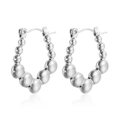 Modern U-shaped silver stainless steel earrings with graduated polished metal beads - U-Shaped Bead Earrings Steel (MS-311)