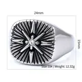 Anillo vintage para hombre de acero inoxidable con brújula, circón y dimensiones - Talla 7 / Color Acero