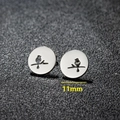 Minimalist stainless steel 11mm round stud earrings with hollow bird on branch design - 094 Bird in Circle / Steel