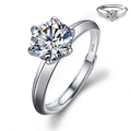 Adjustable S925 sterling silver ring featuring a six-prong round moissanite zircon - Adjustable Open / T-style 6-Prong 1ct