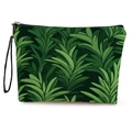 Borsa da trucco floreale con foglie tropicali verde scuro e chiusura lampo nera - Canapa fine / Stile Foglia di Pianta Tropicale / 17 * 25 cm Con Fettuccia