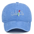 Detail of Palestine flag map embroidery on washed light blue cotton baseball cap - Adjustable / Light Blue