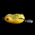 Close-up of yellow frog lure with black stripes, red eyes and sharp double hooks - Yellow (4.2cm-8g)