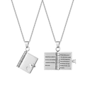 Silver book locket necklace with heart detail showing closed and open romantic engraving - Silver (DIY Book Style)