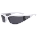 White wrap-around sports sunglasses with grey lenses and Y2K side lens design - C5 White Frame Grey Lens
