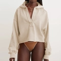 Felpa con cappuccio beige taglio corto a maniche lunghe e trama a maglia donna - S / Albicocca