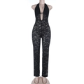 Vorderansicht von schwarzem Neckholder-Body aus floraler Spitze mit transparentem Netz - XS / Schwarz