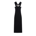 Französisches Neckholder-Strick-Maxikleid in Schwarz mit markantem Metallschnallen-Detail - S / Schwarz