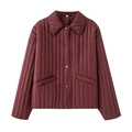 Giacca corta trapuntata bordeaux da donna con bottoni decorativi a cuore e colletto a revers - XS / Borgogna