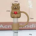 Καφέ Capybara κάλυμμα σιλικόνης για καλαμάκια 10mm με κόκκινη καρδιά - Καφέ Αρκουδάκι 10mm / Συσκευασμένο χωρίς καλαμάκι