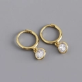 Close-up of S925 sterling silver stamp on golden hoop earrings with clear cubic zirconia - 925 Silver / Clear White (Gold)