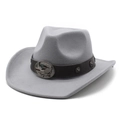 Gray wool felt western cowboy hat with leather band and eagle motif star metal buckle - M (56-58cm) / Gray