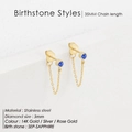 14K gold stainless steel chain earrings featuring a 3mm blue sapphire birthstone pendant - September Royal Blue - Gold