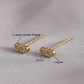 Elegant gold double heart stud earrings with zircon inlay and 3-layer plating - Double Heart Style
