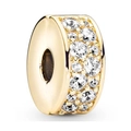 Luxurious golden charm bead featuring a central band of micro-paved sparkling crystals - 038-Full Pave Spacer