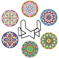 Set of 6 mandala DIY diamond painting coasters with a sleek black metal holder - Colorful Mandala (BD604)