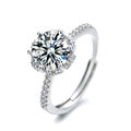 Adjustable sterling silver open ring with heart zircon and classic six-prong setting - J0321-Wavy Halo Setting
