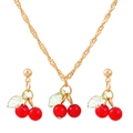 Vintage cherry pearl jewelry set with red pendant necklace and stud earrings - Red Cherry Necklace Earrings Set (K-1430)