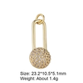 Detail view of a gold U-shaped pendant with a micro-pave zircon sphere charm for DIY jewelry - Zircon Ball Pin X1002
