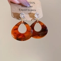 Maillard geometric earrings with white zircon and amber teardrop resin pendants - 72# Silver Earring Post-Gold-Dark Brown-Zircon Water Drop Tortoiseshell