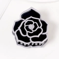 Pince à cheveux fleur rose élégante en résine contrastée noir et blanc brillant - Noir Élégant