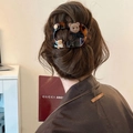 Tortoiseshell claw clip with flocked bear and pearl bead accessory for long hair - Duckbill Clip - Coffee - Flocked Bear