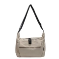 Minimalist beige nylon tote bag with adjustable black strap and multiple zip compartments - Khaki