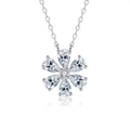 S925 sterling silver six-petal flower pendant necklace with pear-cut white zircons - 925 Silver / White