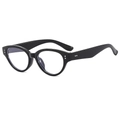 Classic black cat-eye glasses with silver rivets and clear lenses on white background - Black Frame Clear Lenses