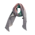 Detail of pink and green striped scarf with textured loop yarn and soft tassel fringe - Stripe Green Grey