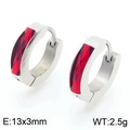 Polished silver earrings with red rectangular zircon stones, size 13x3mm and 2.5g - Silver-Red Style(KE118309-TGD)