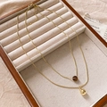 Collana doppia dorata con perla occhio di tigre e ciondolo a goccia d'acqua lucido - Collana con ciondolo a goccia dorata in occhio di tigre sfumato - circonferenza circa 50 cm