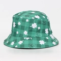 Outdoor sun protection bucket hat with green shamrock pattern and checkered design - M (56-58cm) / Green Plaid Shamrock Print (#08)