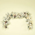 Ghirlanda natalizia innevata con pigne, bacche e luci LED a luce calda soffusa - Festone da 180cm con Luci