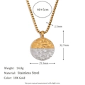 Detailed dimension guide for two-tone 18K gold plated stainless steel pendant necklace - Two-tone Round Pitted Pendant Pearl Chain Necklace (Gold)