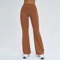 High-waisted flared yoga pants in amber brown color with slim fit stretch design - S / Coffee