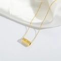 Golden Lucky Happy pendant necklace with yellow heart and zircon on white silk background - Yellow