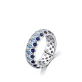 S925 Sterlingsilber Wellenring mit blauen und klaren runden Edelsteinen besetzt - US 5 / Silber mit blauen und weißen Steinen