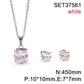 Conjunto de joyas de acero chapado en oro con colgante de circón cuadrado blanco y pendientes - Plata-Piedra Blanca