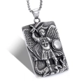 Nordic Saint Michael slaying dragon embossed rectangular pendant in vintage steel - Steel Color (Pendant Only)