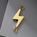 Polished gold lightning bolt connector charm with double rings for DIY jewelry making - Lightning Style / 11×5mm