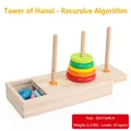 Jouet de puzzle Tour de Hanoï en bois à 10 couches avec anneaux colorés et boîte - Grande tour à 10 couches avec boîte de rangement