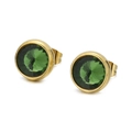 Elegant gold-plated stud earrings featuring a classic round dark green satellite stone - Gold Dark Green (KE49712-Z)