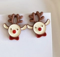 Cute reindeer Christmas clip-on earrings for kids with festive red bow detail - 31# Reindeer Design / Clip-on Earrings Pair