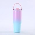 30oz stainless steel tumbler in pink and blue gradient with a portable handle - 30oz / Gradient Blue Purple