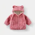 Plush kids winter hoodie jacket with cute bear ears in dusty pink faux fur finish - 90cm / Tops / Deep Pink