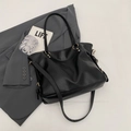Black pebbled leather tote bag with gold hardware and shoulder strap for work - Black
