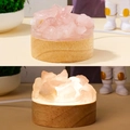 Handmade rose quartz crystal night light with wooden base showing on and off lighting effects - Raw Rose Quartz-Cold Light