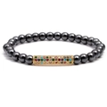 Tiger eye and matte bead bracelet with golden zirconia-inlaid curved tube detail - Dark Grey(Hematite)+Gold